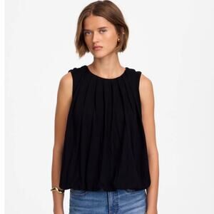 Madewell Sleeveless Crewneck Bubble Top WMNS S Jet Black Pullover Stretch Cotton